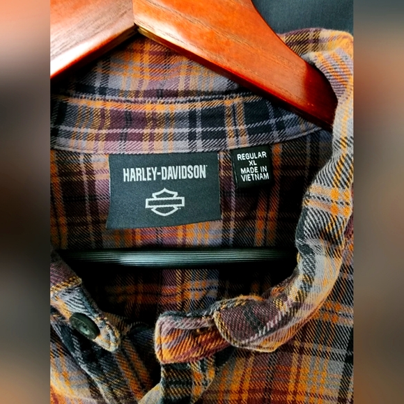 Men's Plaid Polo Shirt Button-down Harley-Davidson Motorcycle Large - Picture 3 of 3